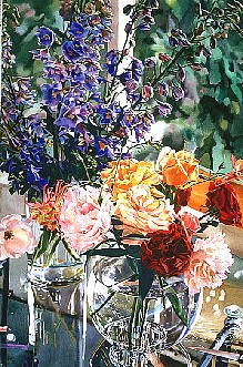 Carolyn Brady, Delphinium and Roses on Glass
1985, Watercolor on Paper
