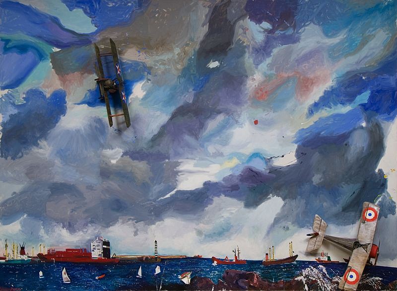 Malcolm Morley, Icarus
1993, Oil on Linen with Toy Airplanes (one rotating) and Boat