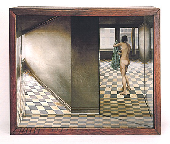 William Beckman, Diana Disrobing
1969, Oil on Masonite with Mirror in Wooden Box Construction