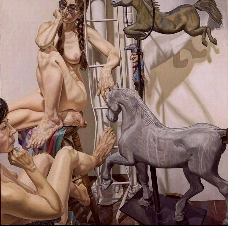 Philip Pearlstein, Two Nudes w Horse Weathervanes & Punch
1988, Oil on Canvas