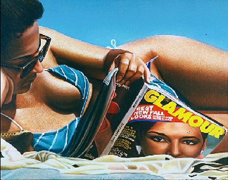Curt Hoppe, Sun Bather with Glamour Magazine
1983-84, Oil on Canvas
