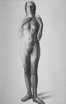 Steven Assael, Standing Nude, ((With One Hand on Chest)
1993, Ink and Mixed Media on Paper