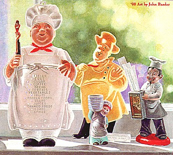 John Baeder, Four Chefs<br />
Kitchen Window Sill Series; Chefs #3
1997, Oil on Canvas