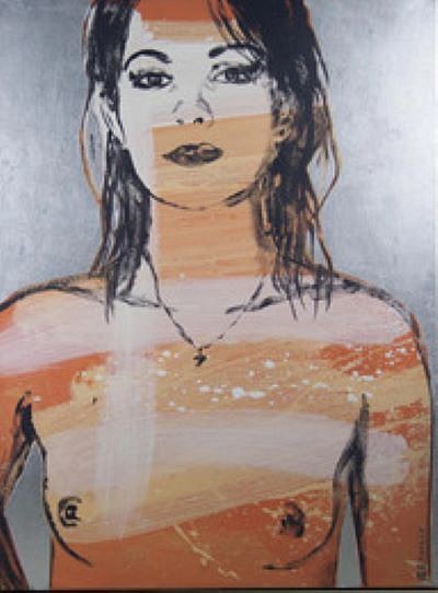 David Bromley, Belinda in Silver
2008, Acrylic with Silver Leaf and Screen Print on Canvas