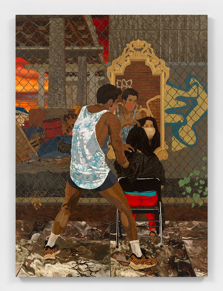 Alison Elizabeth Taylor, Anthony Cuts under the Williamsburg Bridge, Sunset
2021, Marquetry Hybrid